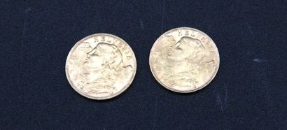 2 pièces de 20F or Suisse