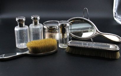 Crystal and silver travel toiletry set including:...