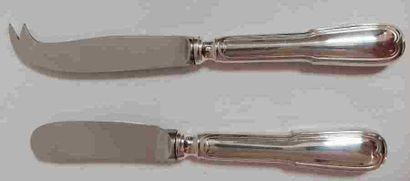 Butter knife and cheese knife, solid silver...