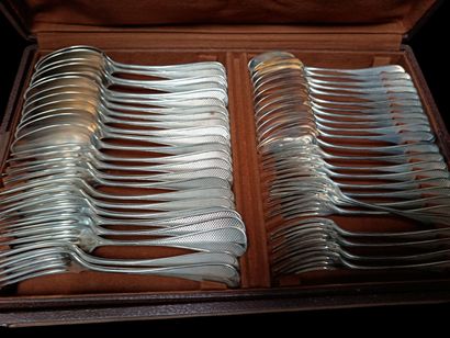 A silver household set with guilloché and...