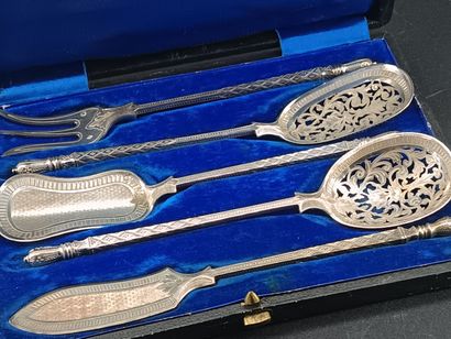 Silver petit fours service with foliate and...