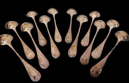 12 Minerve silver spoons monogrammed LL,...