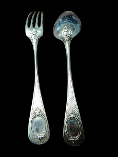 A silver household set with guilloché and...