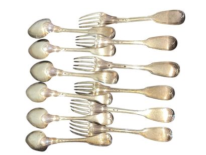 6 Couverts de table en argent modèle uniplat...