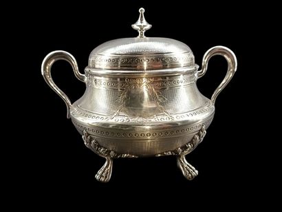 Silver sugar bowl with guilloché decoration,...
