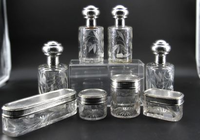 Crystal and silver-mounted toiletry set including...