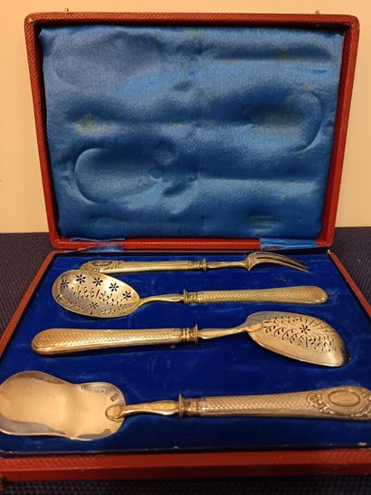 Silver petit fours set with silver-filled...