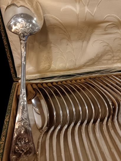 12 Minerve hallmarked silver flatware, monogrammed...