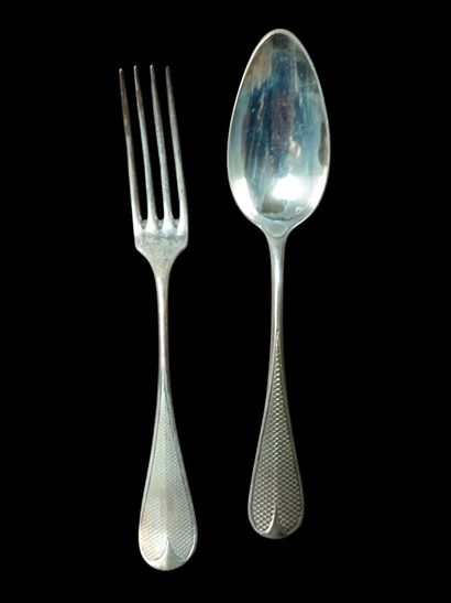 A silver household set with guilloché and...