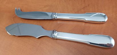 Butter knife and cheese knife, solid silver...