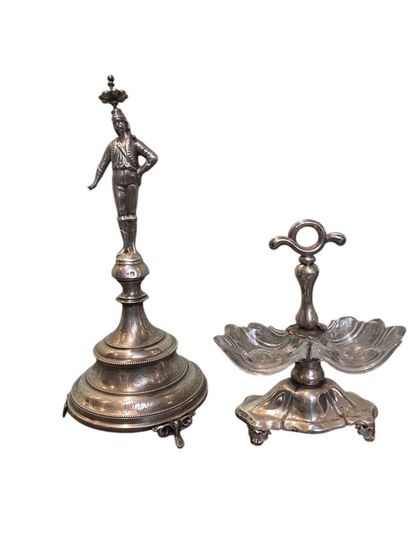 Set including a silver salt cellar with glass...