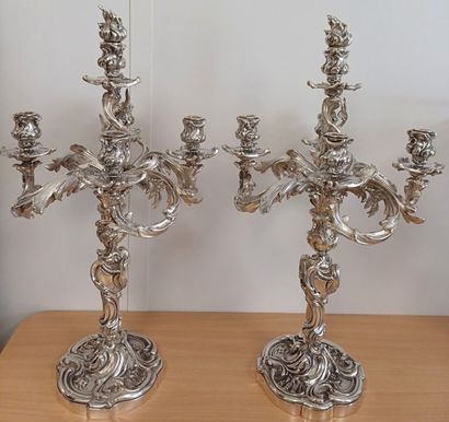 Pair of candelabras with girandoles in silver-plated...