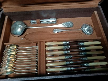A silver household set with guilloché and...