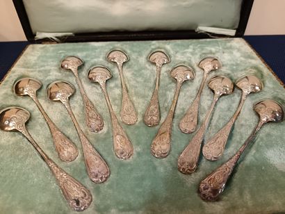 12 Minerve silver spoons monogrammed LL,...