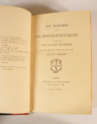 LA ROCHEFOUCAULD (François de)
Maximes. Paris,...