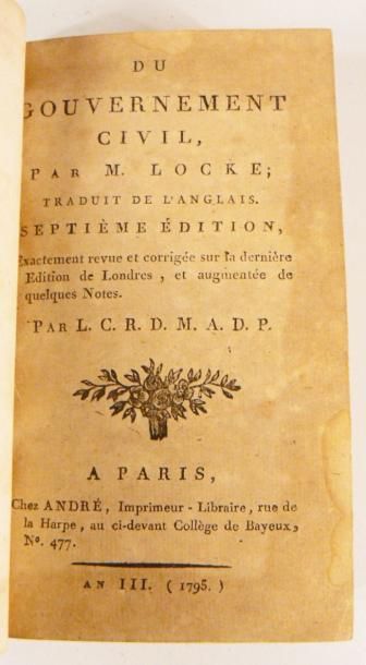 LOCKE (John)
Du gouvernement civil. Septième...