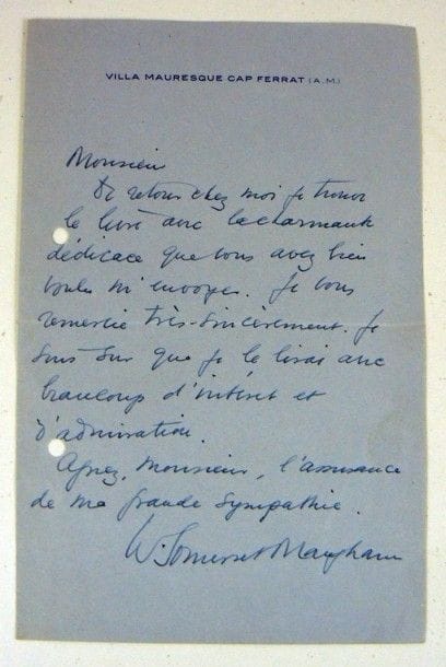 MAUGHAM (Sommerset)
Lettre autographe signée...