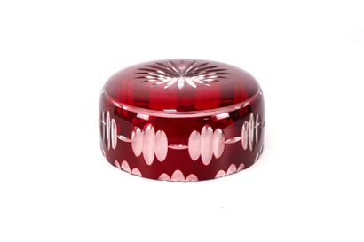 Red crystal cream jug with geometric decoration....