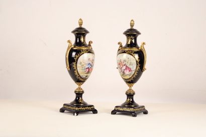 Pair of large covered porcelain vases with...