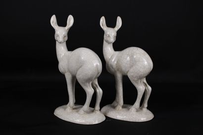 Louviere. Large pair of fawns in cracked...
