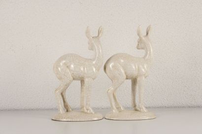 Louviere. Large pair of fawns in cracked...