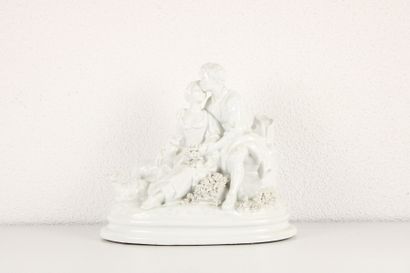 Large porcelain group featuring a pastoral...