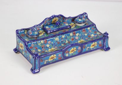 LA LOUVIERE. Large cracked ceramic inkwell...