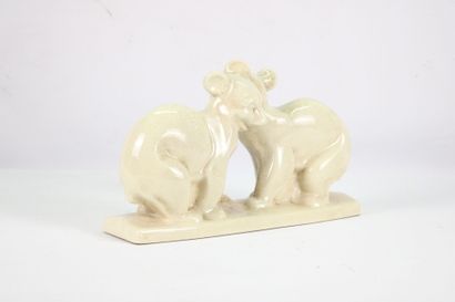 L & V, Ceram. Large sky-cream cracked ceramic...