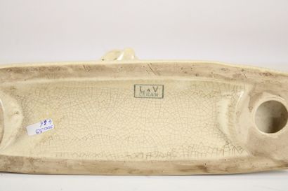 L & V, Ceram. Large sky-cream cracked ceramic...