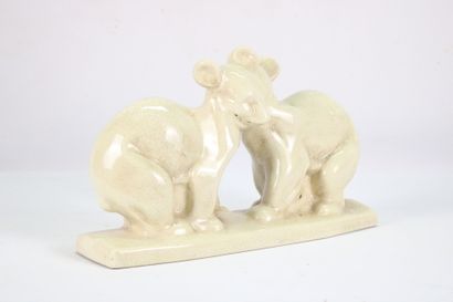 L & V, Ceram. Large sky-cream cracked ceramic...