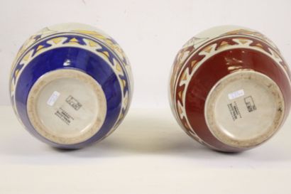 Pair of large Art Deco crackle-ceramic vases...