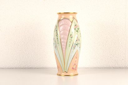 A large Art Deco vase with enameled flowers...