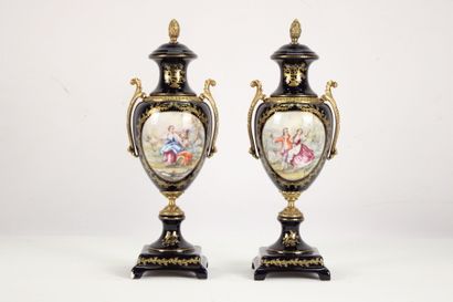 Pair of large covered porcelain vases with...