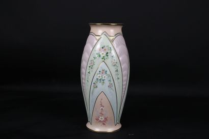 A large Art Deco vase with enameled flowers...