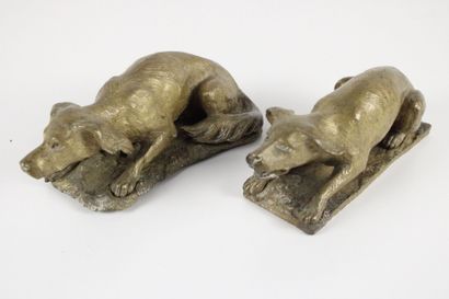 Pair of gilded bronze sculptures of hunting...