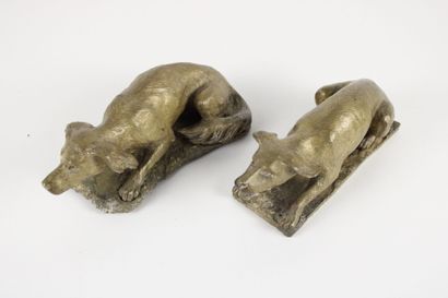 Pair of gilded bronze sculptures of hunting...