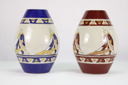 Pair of large Art Deco crackle-ceramic vases...
