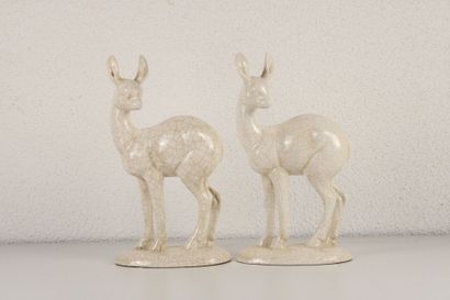 Louviere. Large pair of fawns in cracked...