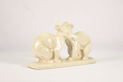 L & V, Ceram. Large sky-cream cracked ceramic...
