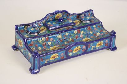 LA LOUVIERE. Large cracked ceramic inkwell...