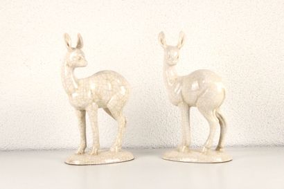 Louviere. Large pair of fawns in cracked...