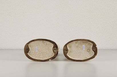 Louviere. Large pair of fawns in cracked...