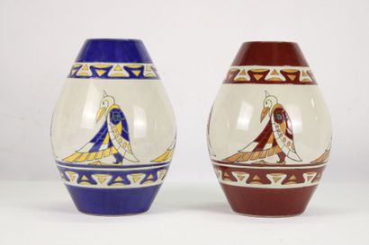 Pair of large Art Deco crackle-ceramic vases...