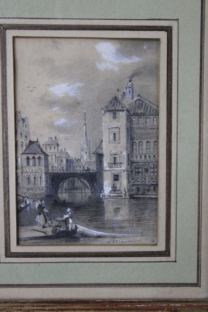 École du XIXe siècle
Paysage au canal
Crayon...