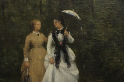César DE COCK (1823-1904) 
Promenade en forêt
Huile...