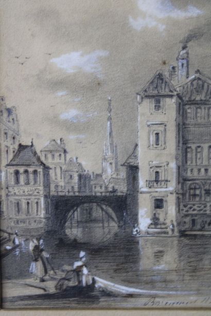 École du XIXe siècle
Paysage au canal
Crayon...