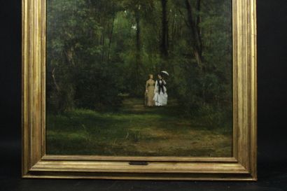 César DE COCK (1823-1904) 
Promenade en forêt
Huile...