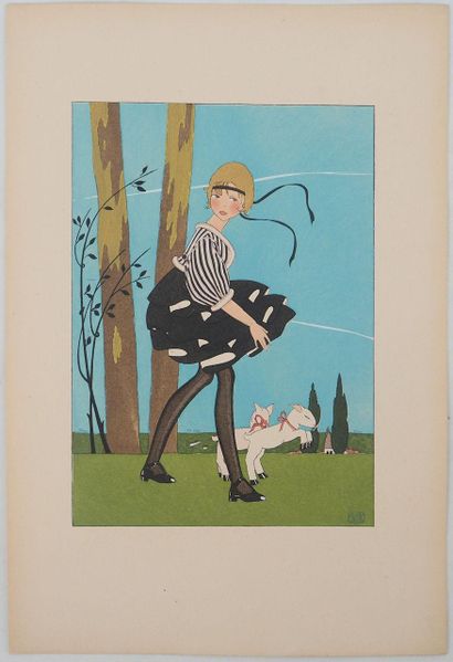 Jean RAY (19th-20th)
Little girl with kids,...