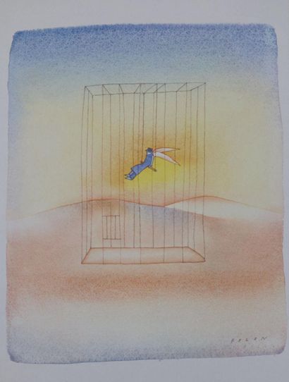 Jean-Michel FOLON (1934-2005)
The cage, 1982
Heliogravure...