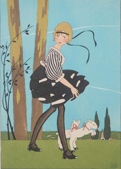 Jean RAY (19th-20th)
Little girl with kids,...
